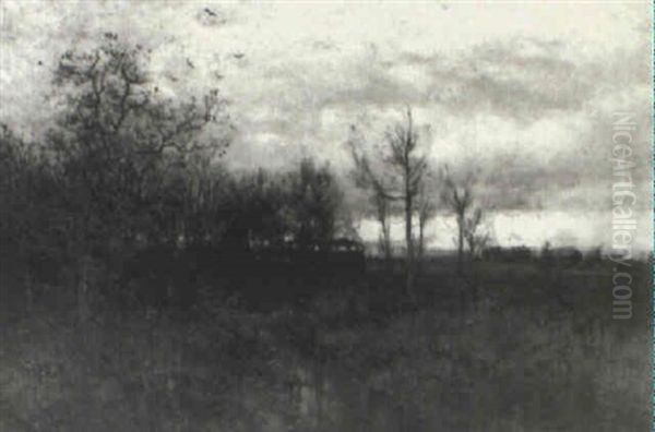 Fall Landscape With Stream And Distant Cabins Oil Painting by George Herbert McCord