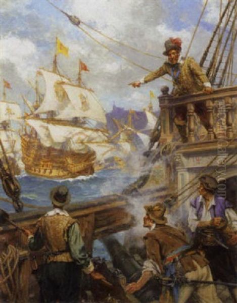 Sir Francis Drake At Cadiz Oil Painting by Arthur David Mccormick