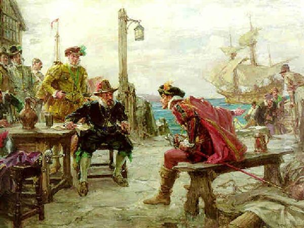 Sir Francis Drake's Tale Of Spanish Treachery Oil Painting by Arthur David Mccormick