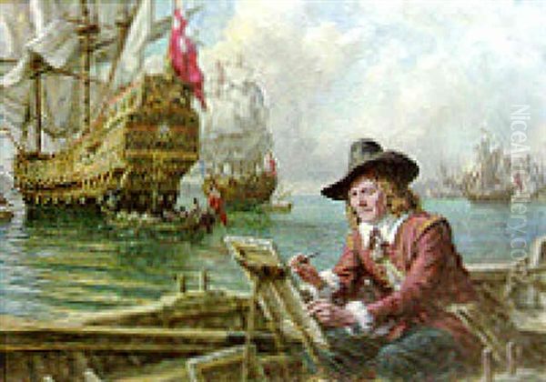 Willem Van De Velde The Younger Painting The Fleet Oil Painting by Arthur David Mccormick