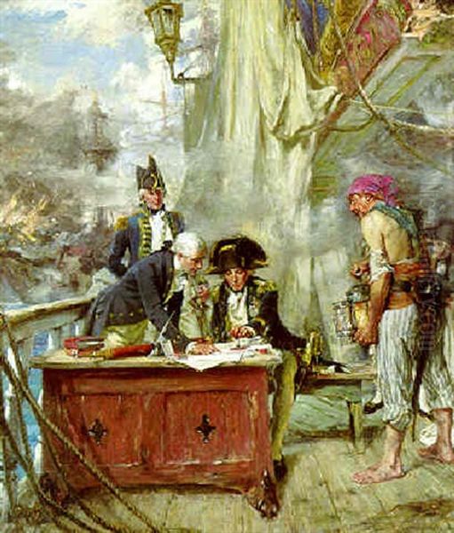 Nelson At The Battle Of Copenhagen Sealing His Letter To The Crown Prince Of Denmark Oil Painting by Arthur David Mccormick