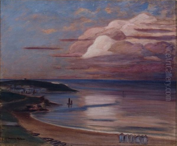 Beach Scene With Cabanas by Samuel Harkness Mccrea