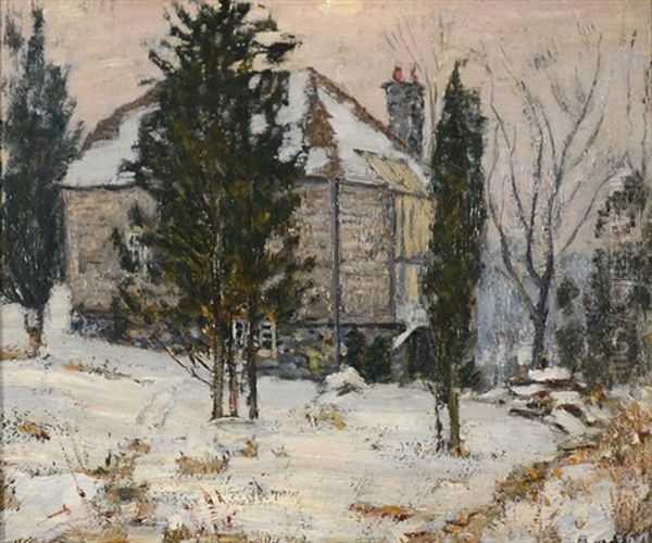 New England Barn In The Snow Oil Painting by Samuel Harkness Mccrea