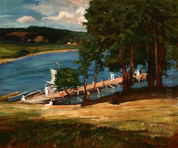 The Pier, Lake Geneva, Wisconsin Oil Painting by Samuel Harkness Mccrea