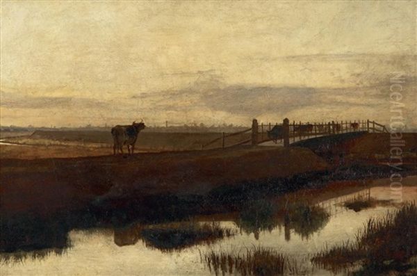 Cows Crossing Mccauley Creek, Looking Towards Melbourne Oil Painting by Frederick McCubbin