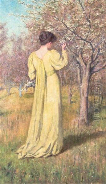 Mrs Mccubbin Picking Blossom (spring) Oil Painting by Frederick McCubbin