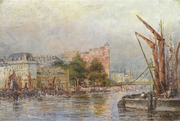 Barges, Pool Of London Oil Painting by Frederick McCubbin