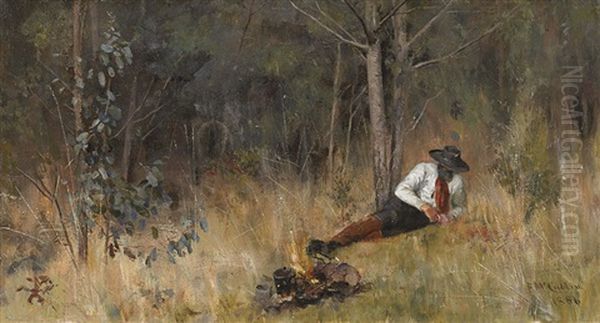 Whisperings In Wattle Boughs Oil Painting by Frederick McCubbin