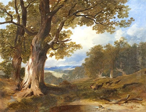 Deer In An Extensive Wooded Landscape Oil Painting by Horatio McCulloch