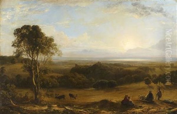 Panoramic View Of Parkland With Castle In Middle Distance Oil Painting by Horatio McCulloch