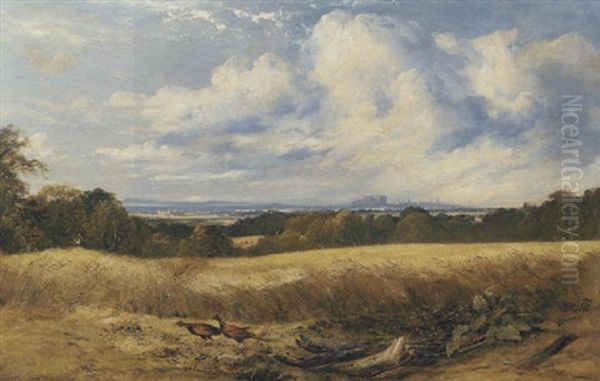 A Mid-lothian Landscape With Edinburgh In The Distance Oil Painting by Horatio McCulloch