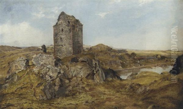 View Of A Peel Tower, (smailholm Tower, Berwickshire?) Oil Painting by Horatio McCulloch