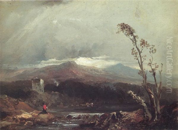 By The Loch Oil Painting by Horatio McCulloch