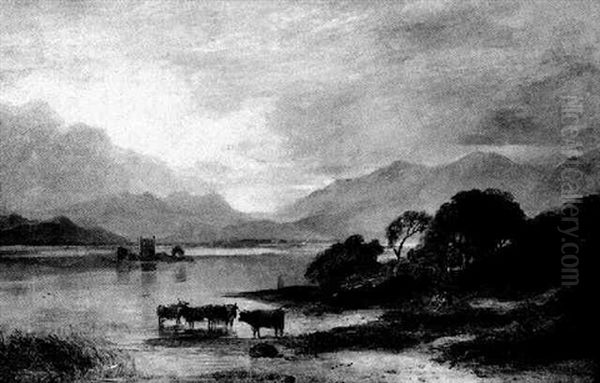 Cattle Watering In The Highlands Oil Painting by Horatio McCulloch