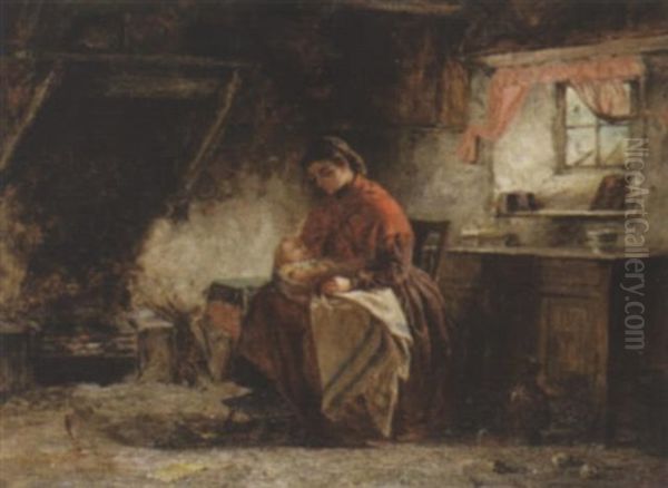 Woman And Child In Interior Oil Painting by John Blake McDonald