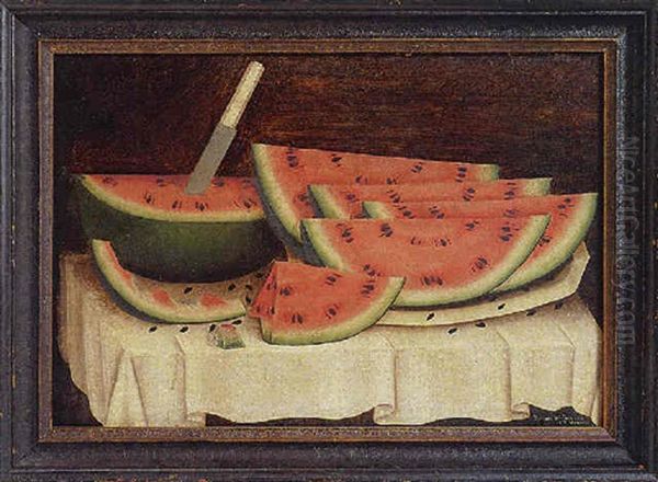 Watermelon Wedges On A White Cloth Oil Painting by Daniel Mcdowell