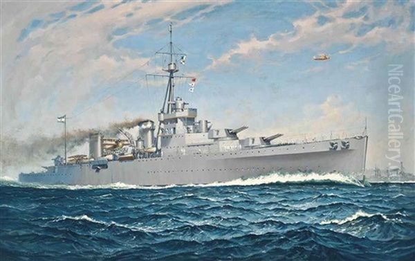 The Argentinian Training Cruiser La Argentina At Sea Oil Painting by William McDowell