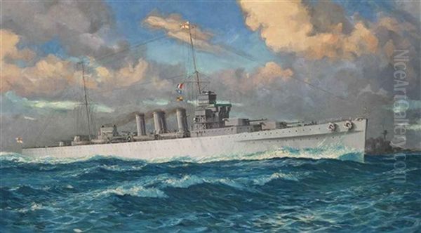 The Heavy Cruiser H.m.s. Cumberland Oil Painting by William McDowell