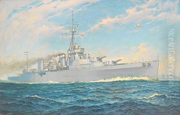 The Argentinian Training Cruiser La Argentina Steaming At Speed Oil Painting by William McDowell