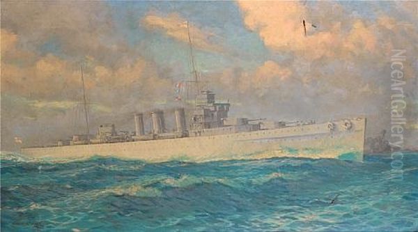 The Cruiser H.m.s. Cumberland At Sea In A Heavy Swell Oil Painting by William McDowell