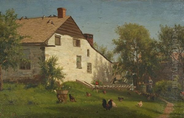 Feeding The Chickens Oil Painting by Jervis McEntee