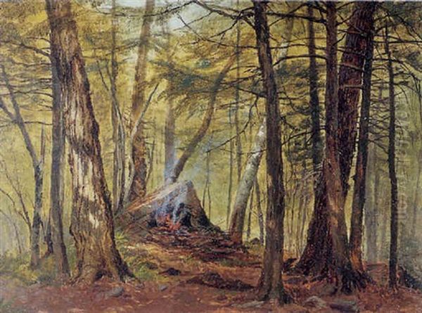 A Camp In The Forest Oil Painting by Jervis McEntee