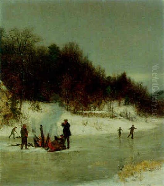 Winter On Ice Oil Painting by Jervis McEntee