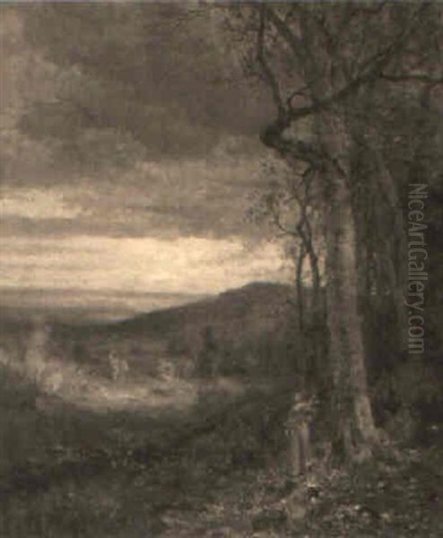 Landscape With Woman Oil Painting by Jervis McEntee