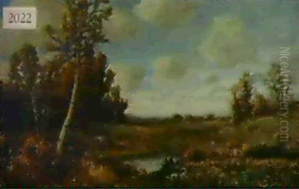 Fall Landscape With Small Pond Oil Painting by Jervis McEntee