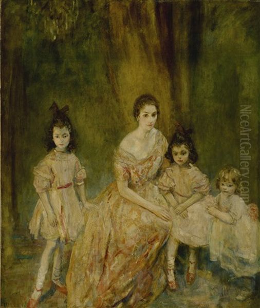 Portrait Of Madame Gandrillas And Her Children, Marie-rose, Carmen And Juana Oil Painting by Arthur Ambrose McEvoy