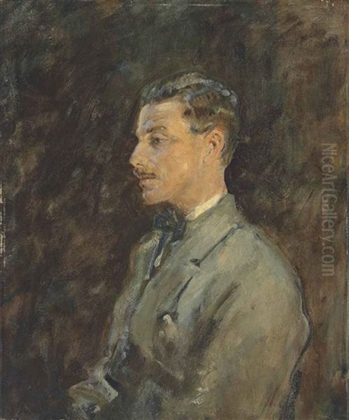 Portrait Of Charles Romer Williams, Profile, Half-length, In A Grey Coat Oil Painting by Arthur Ambrose McEvoy