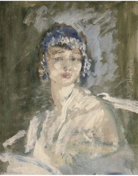 Portrait Of A Lady In A White Dress Oil Painting by Arthur Ambrose McEvoy