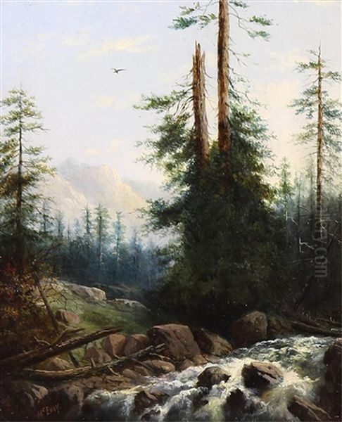 Mountain Scene With Rocky Waterfall Oil Painting by Henry Nesbitt Mcevoy