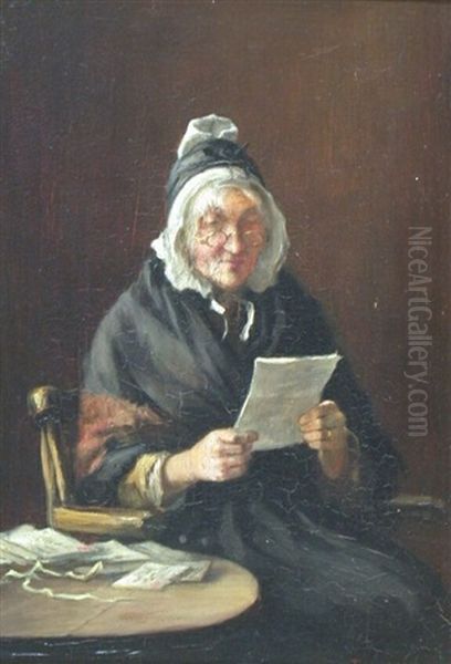 An Old Woman Reading A Letter Oil Painting by Tom Mcewan