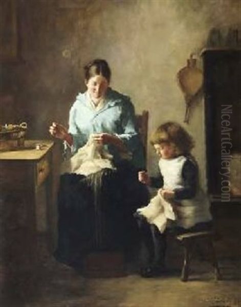 Helping Mother Oil Painting by Tom Mcewan