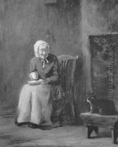 Alte Frau Mit Katze Oil Painting by Tom Mcewan