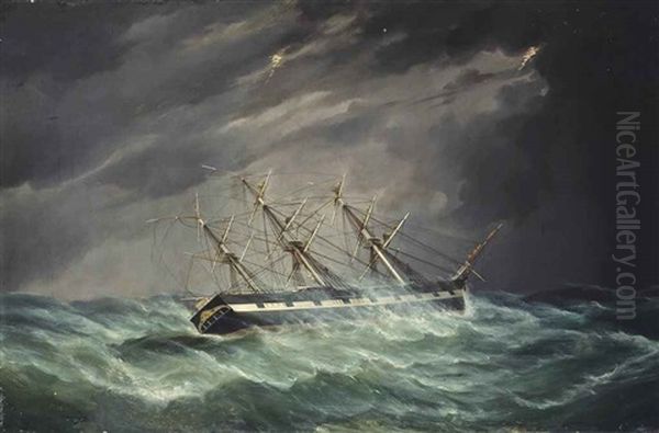 The Emigrant Ship Carnatic Of Boston In A Hurricane In The Indian Ocean On A Voyage To Calcutta, Under The Command Of Captain John Devereux Oil Painting by Duncan Mcfarlane