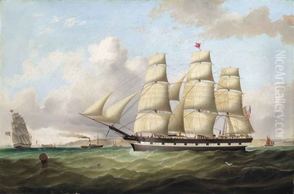 The Emigrant Ship Carnatic Of Boston, In Two Positions, Off The Perch Rock Fort At The Entrance To The Harbour Of Liverpool Oil Painting by Duncan Mcfarlane