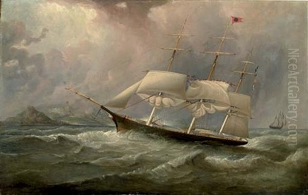 The Black Ball Line Clipper Ship "ocean Chief" Reducing Sail On Her Australian Run Oil Painting by Duncan Mcfarlane