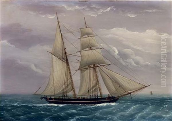 A Fishing Schooner Oil Painting by Duncan Mcfarlane