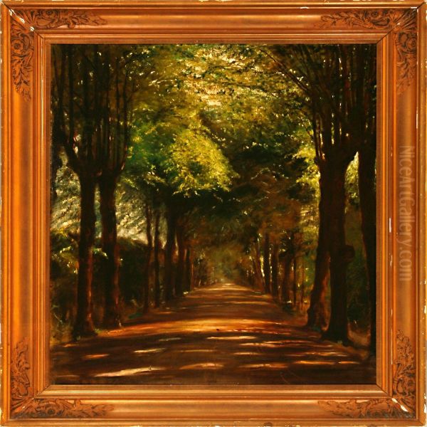 Forest Scene Nearherlufsholm, Denmark Oil Painting by Rudolf Bertelsen