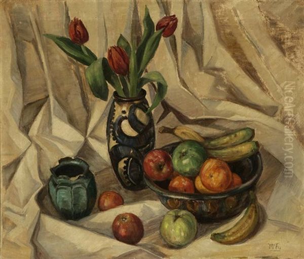 Still Life - Fruit, Tulips And Vases by Henry Lee Mcfee