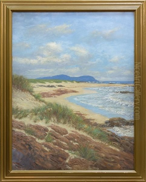 Beach Scene From The Rocks Oil Painting by John Mcghie