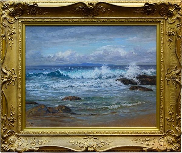 Breaking Waves At Machrihanish Oil Painting by John Mcghie