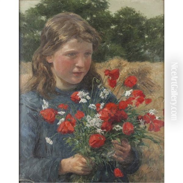 Gathering Wild Flowers Oil Painting by John Mcghie