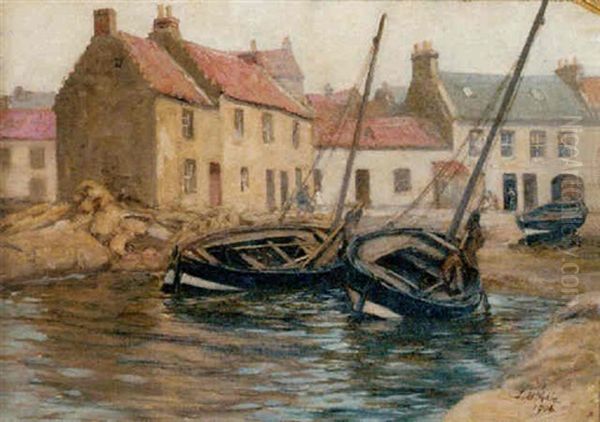 An East Coast Fishing Village Oil Painting by John Mcghie