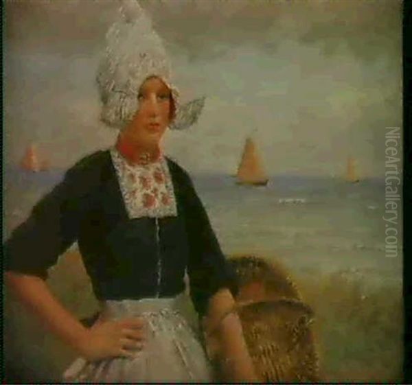 A Dutch Fishergirl Oil Painting by John Mcghie