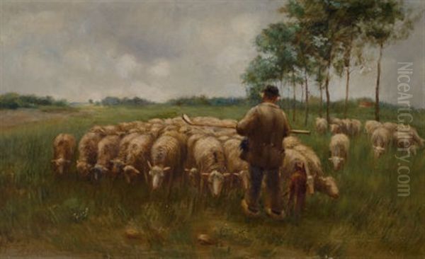 Herding The Cows On The Pasture Oil Painting by Eloise Polk Mcgill