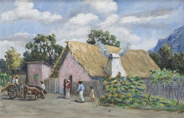 Mexican Village Scene Oil Painting by Eloise Polk Mcgill