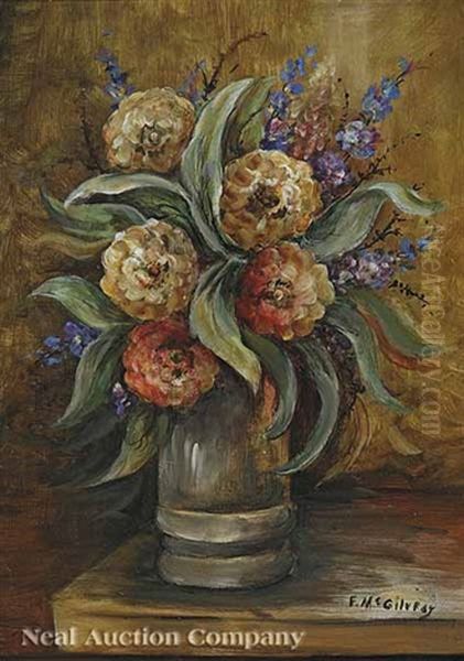 Dahlia, Larkspur Oil Painting by Florence Helena Mcgillivray